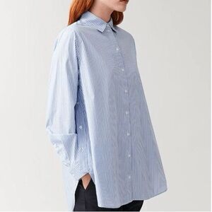 COS Oversized Striped Button Down and Sides Cotton Shirt Size Long Sleeve S